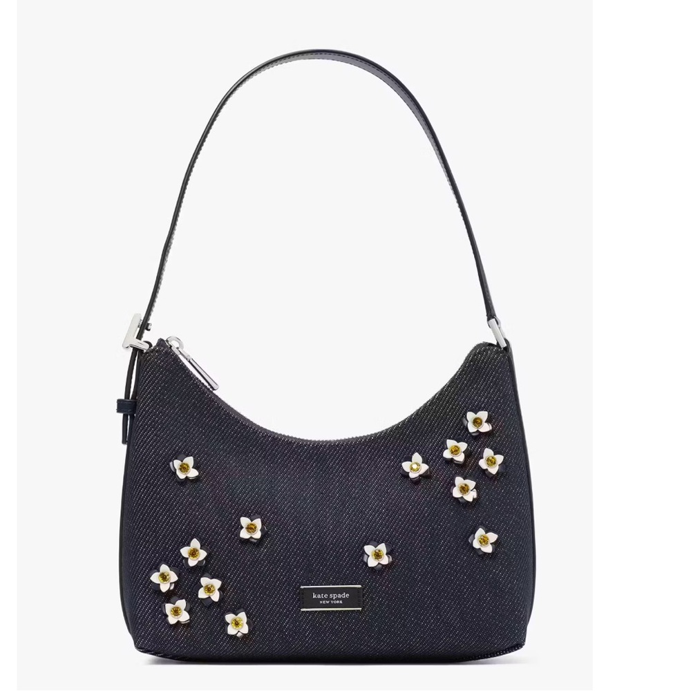 Kate Spade Sam Icon Floral Embellished Denim Small Shoulder Bag NWT
